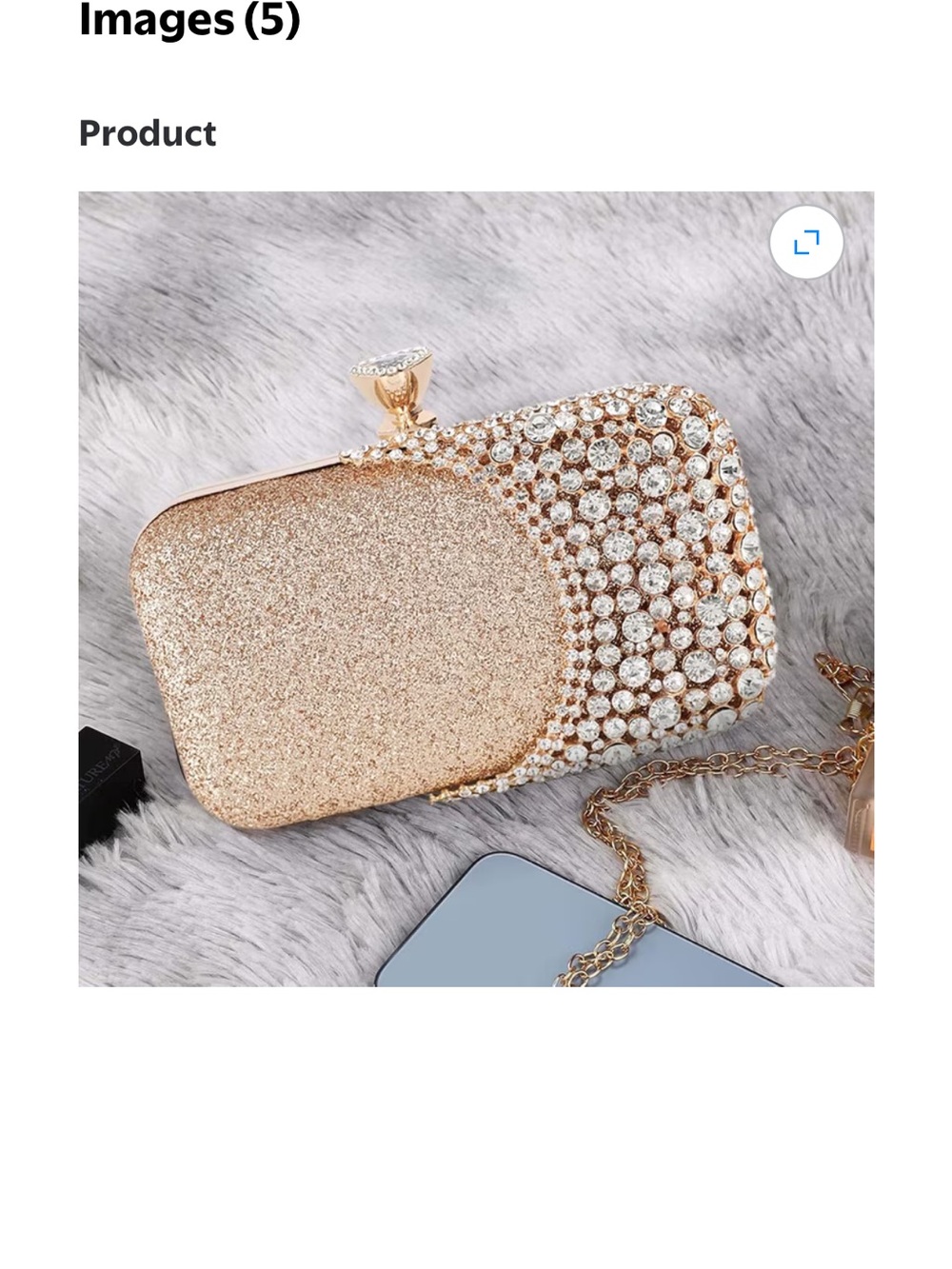 Gold Crystal Embellished Evening Clutch - Picture 9 of 11